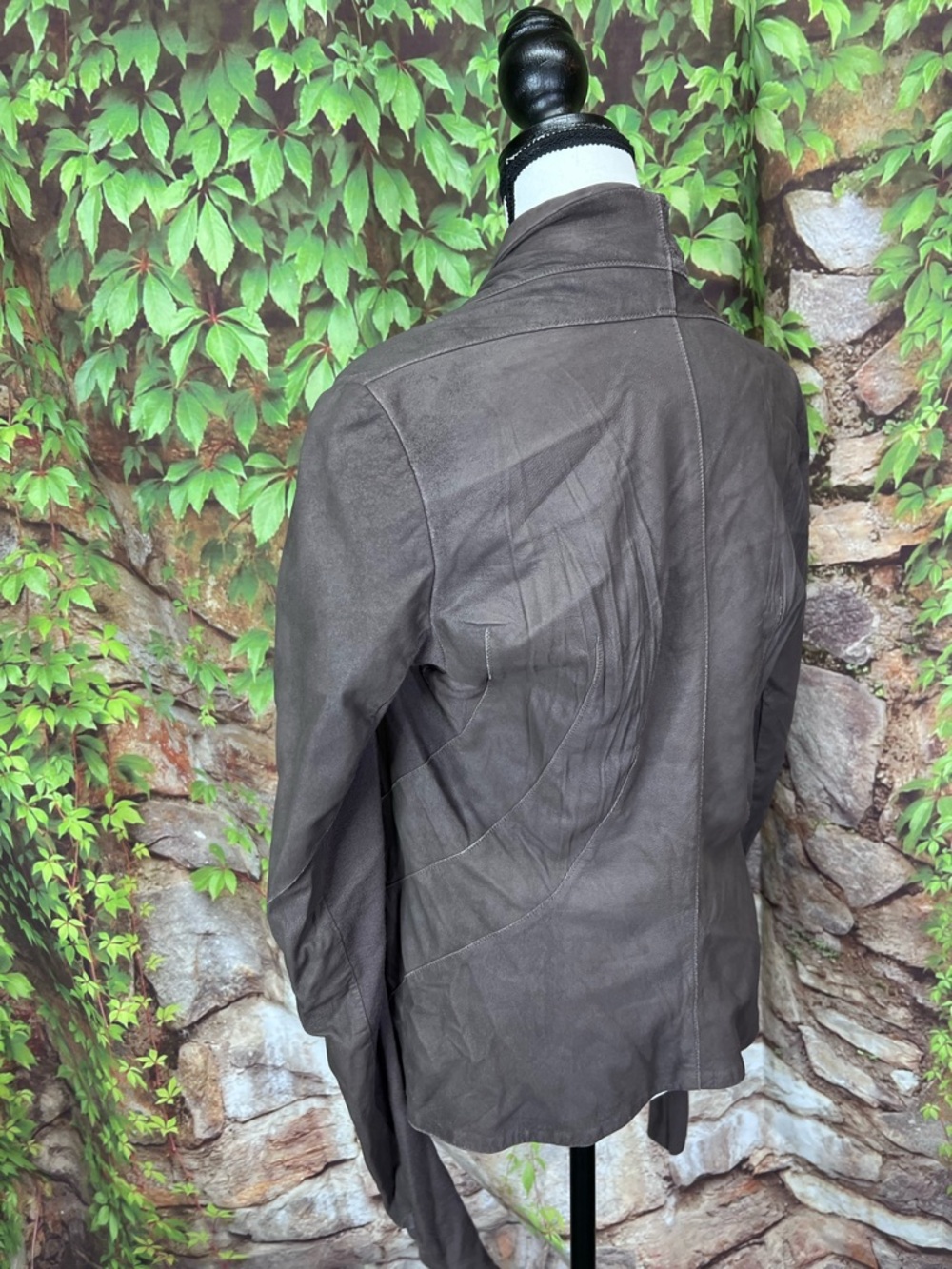 RICK OWENS Max-Style Lamb Leather Distressed Leather Moto Jacket in Dust, 48/14 - Picture 8 of 16